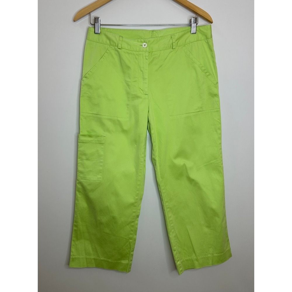 Vintage Y2K Lilly Pulitzer Lime Green Cropped Cargo Capri Pants Womens 8 - Picture 15 of 15